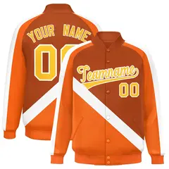 Texas Orange Raglan Sleeves Full-Snap Letterman Baseball Jacket