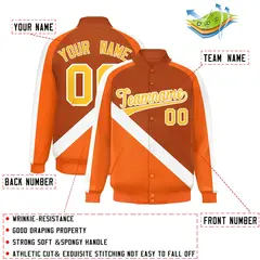 Texas Orange Raglan Sleeves Full-Snap Letterman Baseball Jacket 2