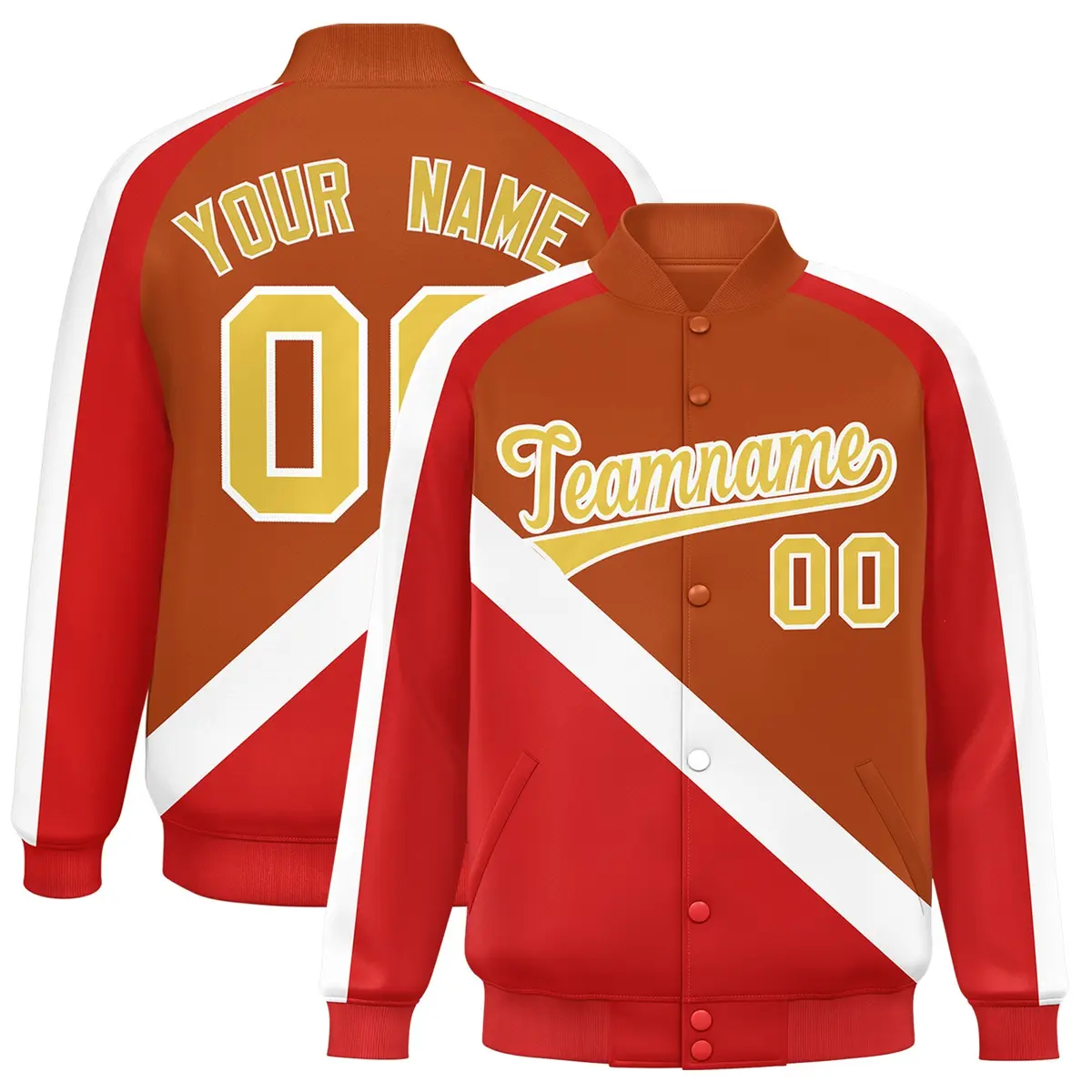 Texas Orange Red Raglan Full-Snap Letterman Baseball Jacket