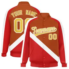 Texas Orange Red Raglan Full-Snap Letterman Baseball Jacket 1