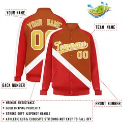 Texas Orange Red Raglan Full-Snap Letterman Baseball Jacket 2