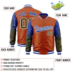 Texas Orange Royal-Olive Gradient Raglan Varsity Full-Zip Letterman Bomber Jacket 2