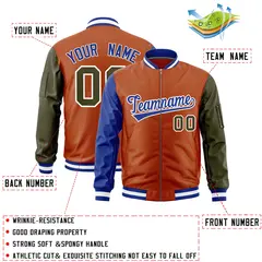 Texas Orange Royal Olive Varsity Letterman Bomber Jacket Full-Zip Raglan 2