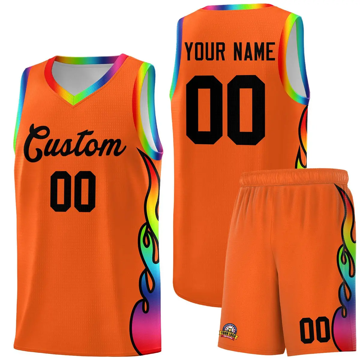Texas Orange Side Flame Basketball Jersey for Teams