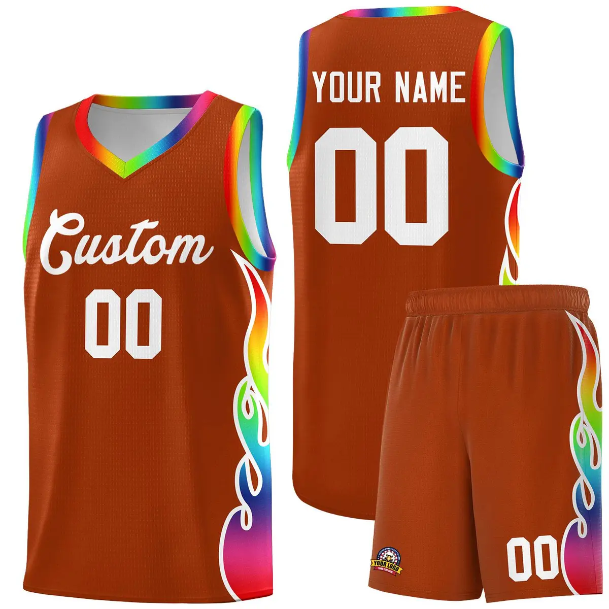 Texas Orange Side Flame Basketball Jersey for Teams