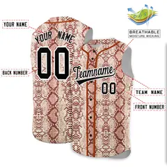 Texas Orange Snakeskin Pattern Sleeveless Baseball Jersey 2