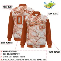 Texas Orange White-Light Brown Maple Leaf Graffiti Raglan Bomber Varsity Jacket 2