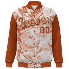 Texas Orange White-Light Brown Maple Leaf Graffiti Raglan Bomber Varsity Jacket 3