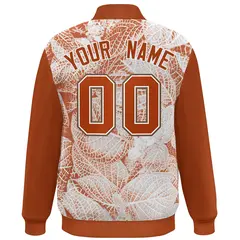 Texas Orange White-Light Brown Maple Leaf Graffiti Raglan Bomber Varsity Jacket 4