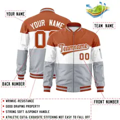 Texas Orange White-Silver Color Block Full-Zip Varsity Letterman Bomber Jacket 2