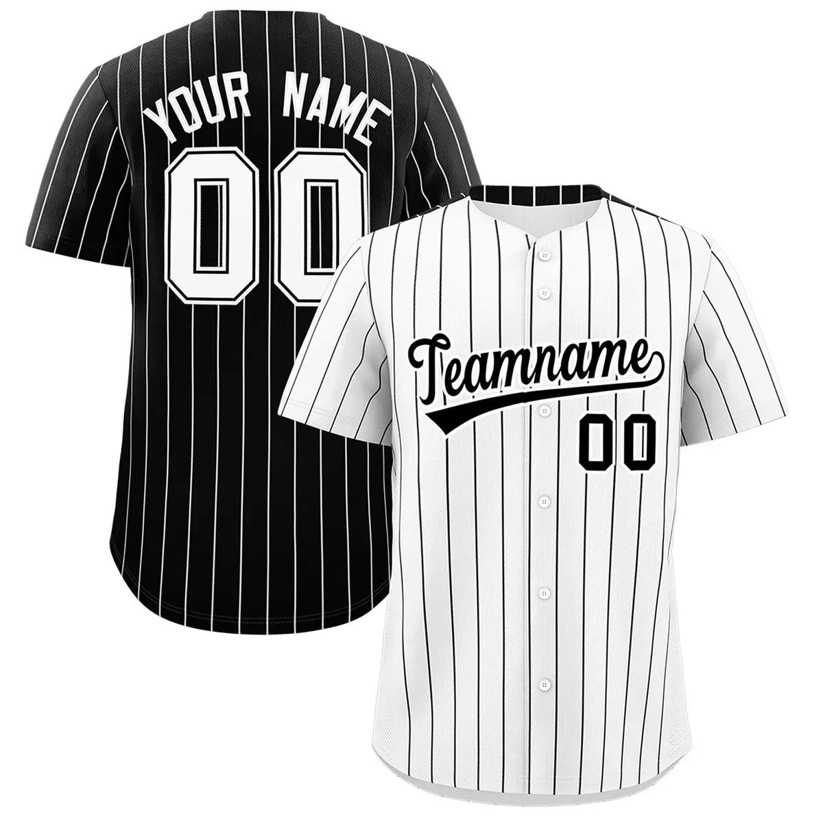 Two-Tone White Black Pinstripe Authentic Baseball Jersey