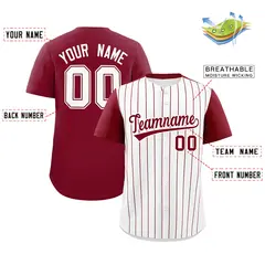 Two-Tone White Crimson Pinstripe Authentic Baseball Jersey 2