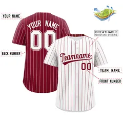 Two-Tone White Crimson Pinstripe Authentic Baseball Jersey 2