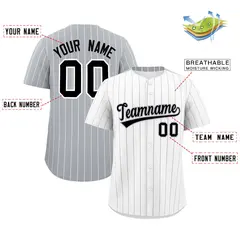 Two-Tone White Gray Pinstripe Authentic Baseball Jersey 2
