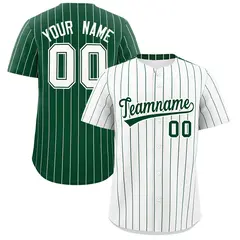 Two-Tone White Green Pinstripe Authentic Baseball Jersey
