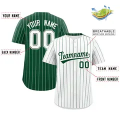 Two-Tone White Green Pinstripe Authentic Baseball Jersey 2