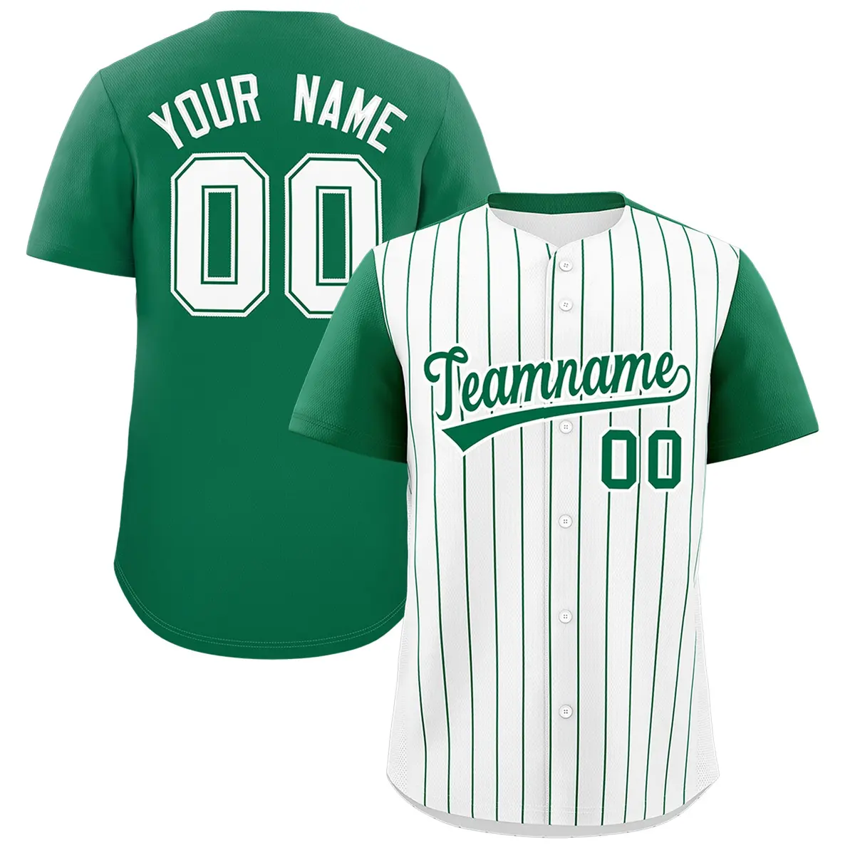 Two-Tone White Kelly Green Pinstripe Baseball Jersey
