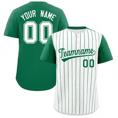 Two-Tone White Kelly Green Pinstripe Baseball Jersey
