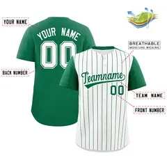 Two-Tone White Kelly Green Pinstripe Baseball Jersey 2