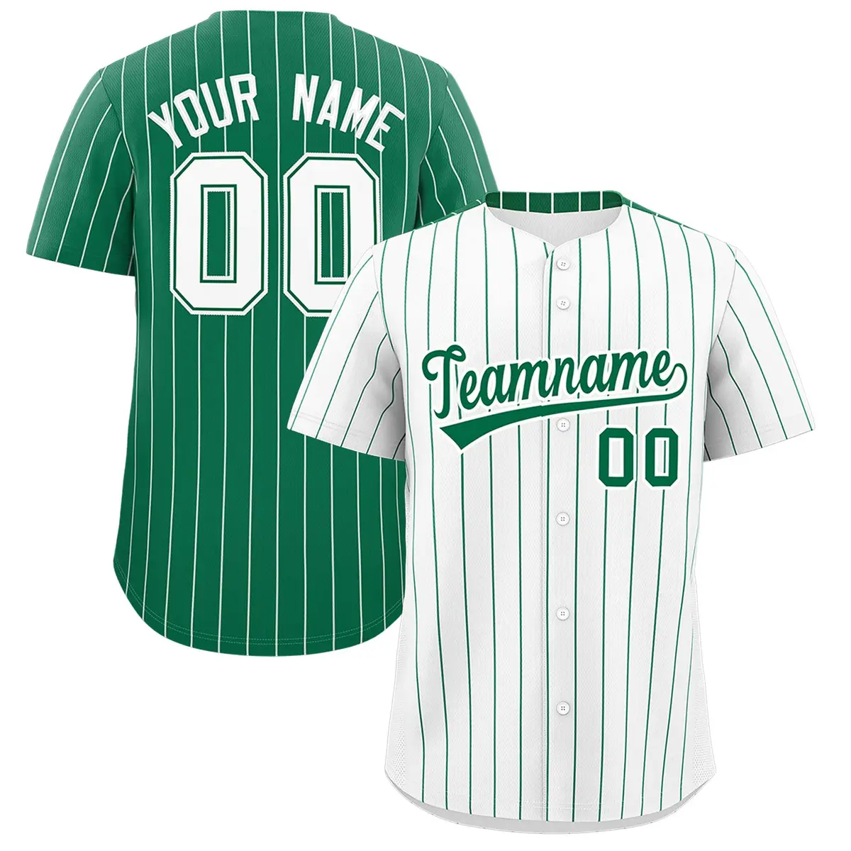 Two-Tone White Kelly Green Pinstripe Baseball Jersey