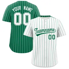 Two-Tone White Kelly Green Pinstripe Baseball Jersey
