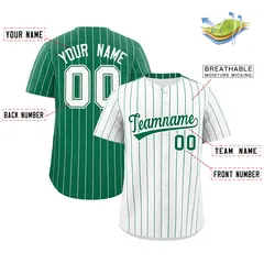 Two-Tone White Kelly Green Pinstripe Baseball Jersey 2