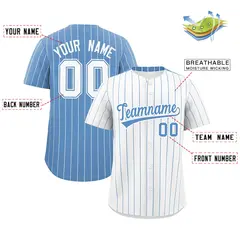 Two-Tone White Light Blue Pinstripe Baseball Jersey 2