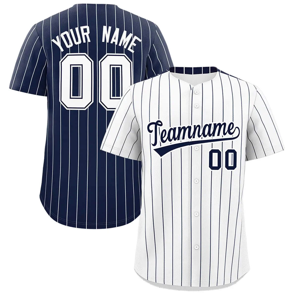 Two-Tone White Navy Pinstripe Authentic Baseball Jersey