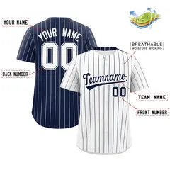 Two-Tone White Navy Pinstripe Authentic Baseball Jersey 2