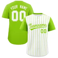 Two-Tone White Neon Green Pinstripe Baseball Jersey