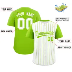 Two-Tone White Neon Green Pinstripe Baseball Jersey 2