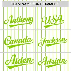 Two-Tone White Neon Green Pinstripe Baseball Jersey 3