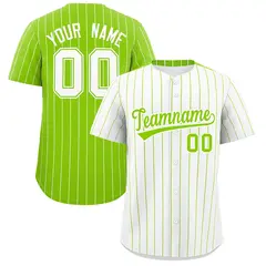 Two-Tone White Neon Green Pinstripe Baseball Jersey