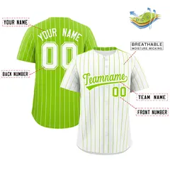 Two-Tone White Neon Green Pinstripe Baseball Jersey 2