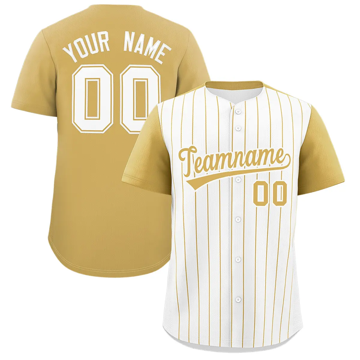 Two-Tone White Old Gold Pinstripe Authentic Baseball Jersey