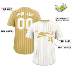 Two-Tone White Old Gold Pinstripe Authentic Baseball Jersey 2