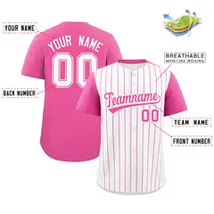 Two-Tone White Pink Pinstripe Authentic Baseball Jersey 2