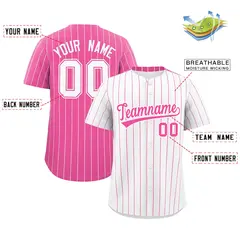 Two-Tone White Pink Pinstripe Authentic Baseball Jersey 2