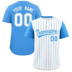Two-Tone White Powder Blue Pinstripe Baseball Jersey