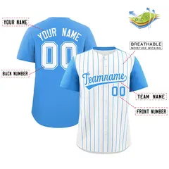 Two-Tone White Powder Blue Pinstripe Baseball Jersey 2