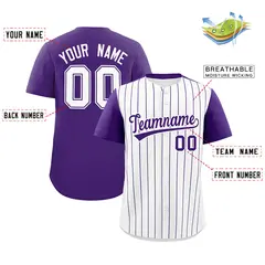 Two-Tone White Purple Pinstripe Authentic Baseball Jersey 2
