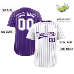 Two-Tone White Purple Pinstripe Authentic Baseball Jersey 2