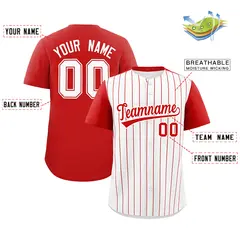 Two-Tone White Red Pinstripe Authentic Baseball Jersey 2