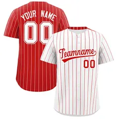Two-Tone White Red Pinstripe Authentic Baseball Jersey