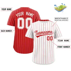 Two-Tone White Red Pinstripe Authentic Baseball Jersey 2