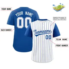 Two-Tone White Royal Pinstripe Authentic Baseball Jersey 2