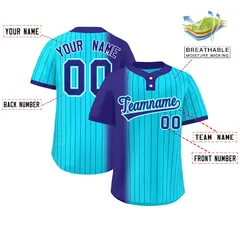 Violet Sky Blue Gradient Stripe Two-Button Softball Jersey 2