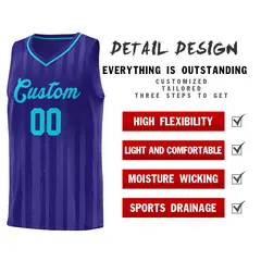 Violet Sky Blue Vertical Stripe Basketball Team Jersey 4