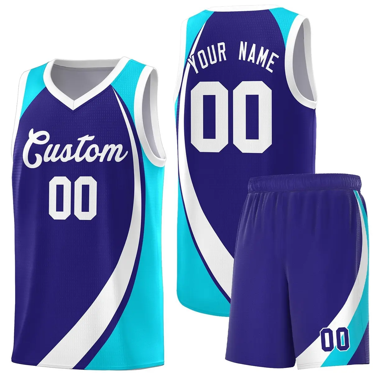 Violet White-Sky Blue Color Block Basketball Jersey