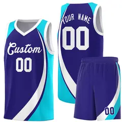 Violet White-Sky Blue Color Block Basketball Jersey 1